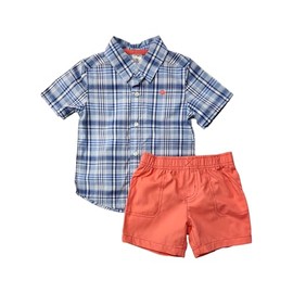 Carter's Baby Boys' 2 Piece Canvas Short Set (Baby), Plaid, 18 Months