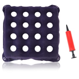 Pressure Relief Cushion for Prevention Sores, 16 Holes Inflatable Seat Air Cushions for Bottoms, Flocking Fabric Square Mat, Anti Bedsore Cushion for Wheelchairs Office Chairs Car with Bonus Air Pump