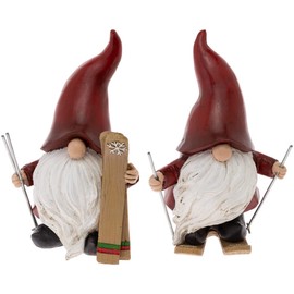 Boston International Christmas Winter Holiday Tabletop Figurine Decoration, 9-Inches, Skiing Santa Gnomes