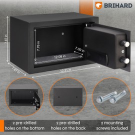 Brihard Home Electronic Safe 7.87"H x 12.2"W x 7.87"D, Money & Jewellery Lockable Box 0.39 Cubic Feet, Compact SafetyBox with Digital Keypad Lock LED Screen, Mini Safe Box for Home