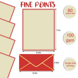 JarThenaAMCS 60Pcs Christmas Stationery Letterhead Paper Set Red Border Letter Writing Paper with Red Gold Envelopes for Xmas Greeting Card Invitation Office Printing, 8.5" x 11"