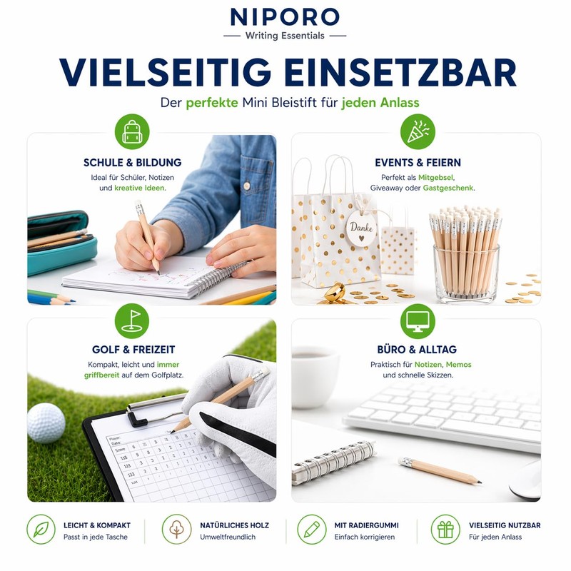 NIPORO 200 Mini Pencils Short Half Pencils with Eraser Golf