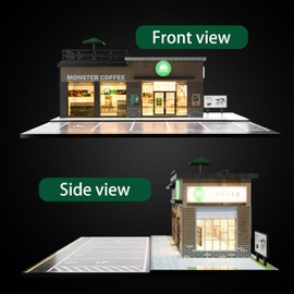 ZAWALUD 1/64 Scale Diecast Parking Garage Display Case, Art Deco Coffee Shop Theme, 5 Outdoor Parking Spaces, Adults, Men, Boys, Teens, Model Car Enthusiasts