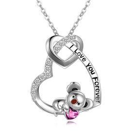 AOBOCO Koala Necklace 925 Sterling Silver I Love You Forever Cute Koala Animal Heart Pendant Necklace with Purple Crystal Valentines Anniversary Koala Jewelry Gifts for Girlfriend Wife