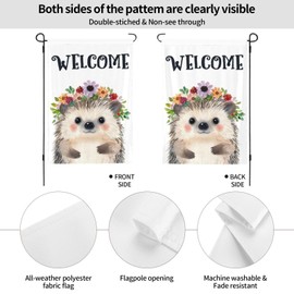 Hedgehog Painting Garden Flags 12×18 Inch Double Sided Decorative Yard Banner Seasonal Flag for Outdoor Outside Decor