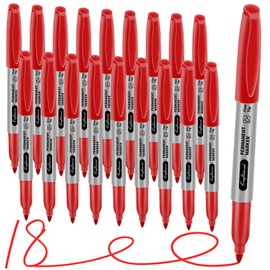 craftinova Red Permanent Marker Bulk, Fine Point Markers work on Plastic Metal Wood etc., Quick Drying,Fade Resistant,No smear, Perfect for Classroom, Home, Office, 18 Count