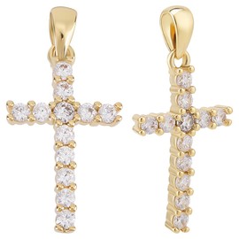 Beebeecraft 1Box About 4Pcs Cubic Zirconia Cross Charms Crystal Cross Pendants with Pinch Bail for Necklace Bracelet Earring Jewelry Making (Gold)