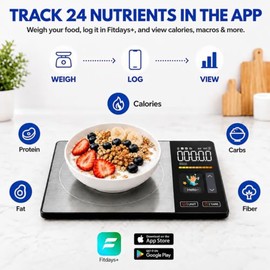 Smart Nutrition Food Scale with App, Color TFT Display for Calorie & Macro Tracking, Tracks 24 Nutrients, 1g/0.1oz Precision, 11lb/5kg Digital Kitchen