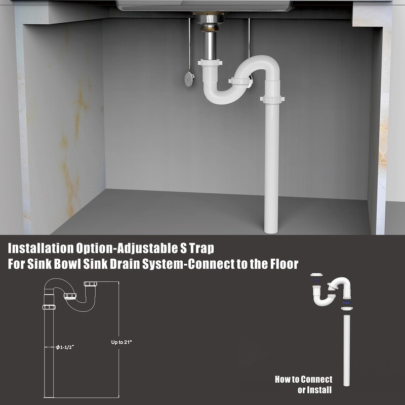Kitchen Sink Drain Kit,1-1/2" Sink Drain Plumbing Kit - Universal