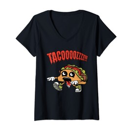Womens Funny Taco Zombie Cartoon Character For Boys, Girls and Kids V-Neck T-Shirt