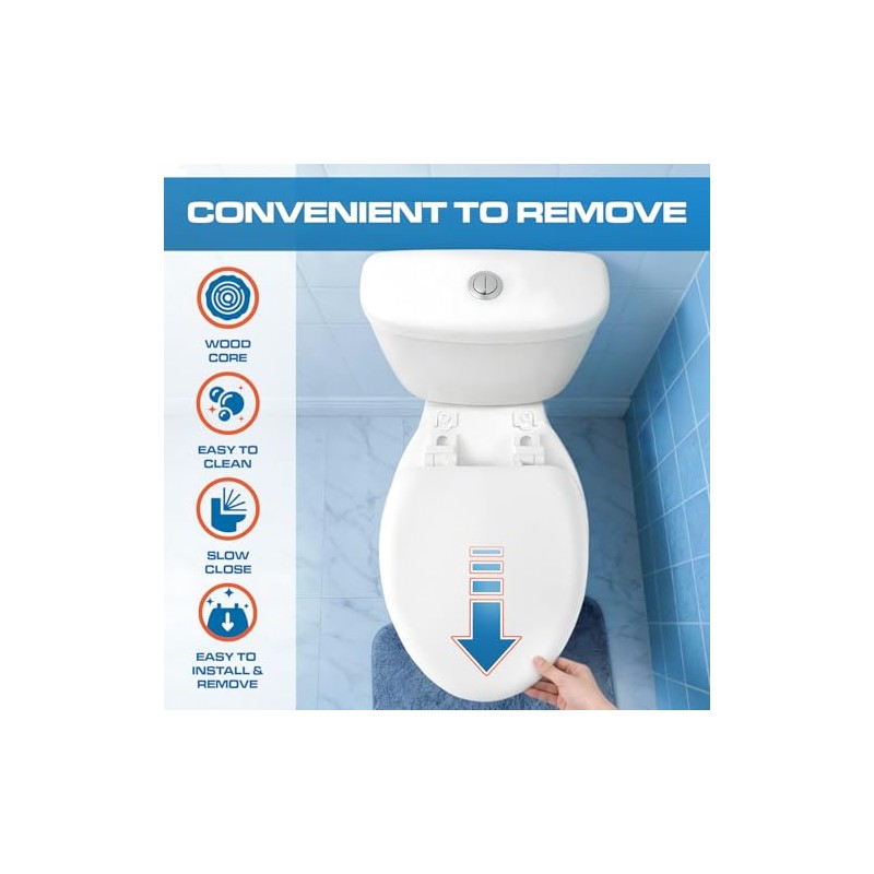 Plexon Soft Cushioned Toilet Seat, Elongated White, Slow-Close Lid &