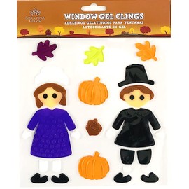 Thanksgiving Gel Cling Stickers for Windows and Mirrors - 4 Sheets of Reusable Seasonal Designs: Pilgrims, Turkey, Woodland Creatures and More!