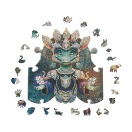 Wooden Crocodile Puzzle - 201 Laser Cut Animal Puzzle Pieces - 28 x 28 cm. Animal Head Puzzle & Hardcover Storybook - Wooden Puzzles for Adults & Children by Crocotile