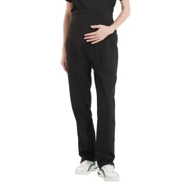 Kitmaz Medium Medical Women's Maternity Pant- 4-Way Stretch Anti-Wrinkle Classic Fit Straight Leg pantswith Adjustable Waist & 4 Pockets Black