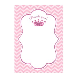 30 Hot Pink Glitter Princess Birthday Party Baby Girl Shower Blank Thank You Cards Chevron Design + 30 White Envelopes
