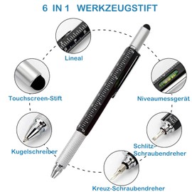 KEWAYO Multifunctional Pen, 8 Pack, 6-in-1 Multifunctional Ballpoint Pen with Ruler, Spirit Level, Stylus, Screwdriver, Refills, Creative Gifts for Men (Yellow, Black, Gold, Silver)