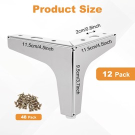 GBACHOOSE 12PCS Metal Furniture Legs 4 inch Silver Sofa Legs, Modern Style Replacement Triangle Legs for Dresser Chair Bed Cabinet Cupboard Replacement Couch Feet