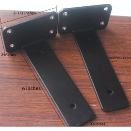 8 Pack - 6 inch Black Hidden L Shelf Bracket (1/5 Inch Thicked) Iron Floating Shelf Brackets Rustic Industrial Metal Brackets for Shelf Support