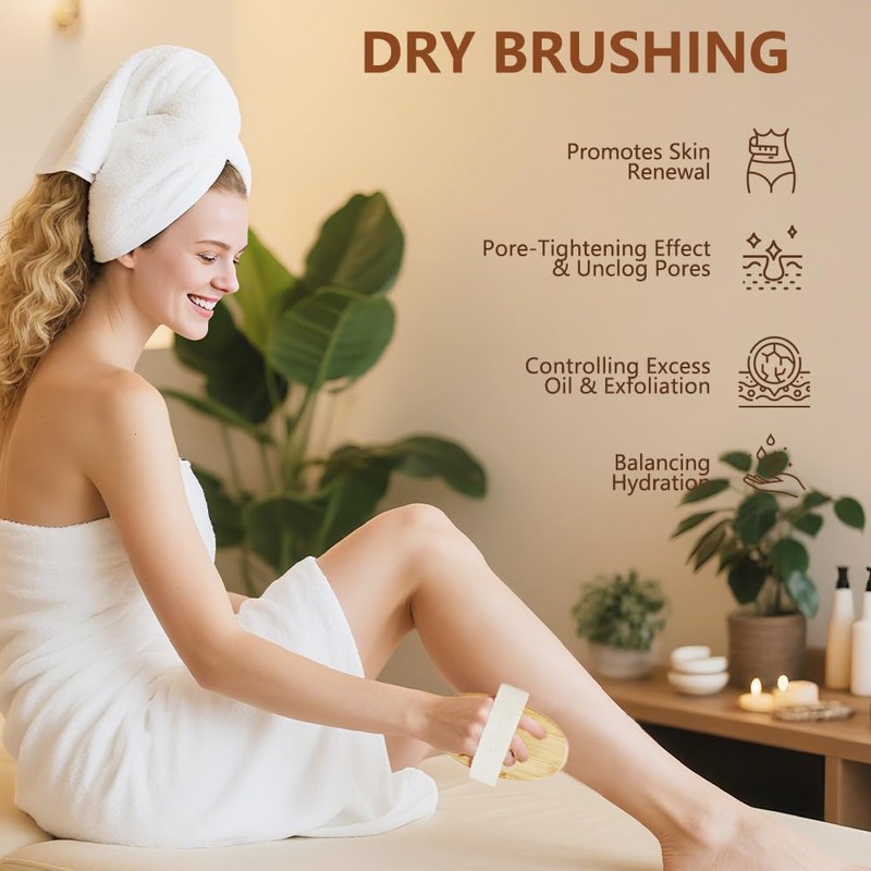 2 Pack Dry Brushing Body Brush for Lymphatic Natural Bristle