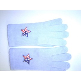 G242, Light Blue Color Angora Wool Gloves Trimmed with Star American Flag for Men Women and Teens