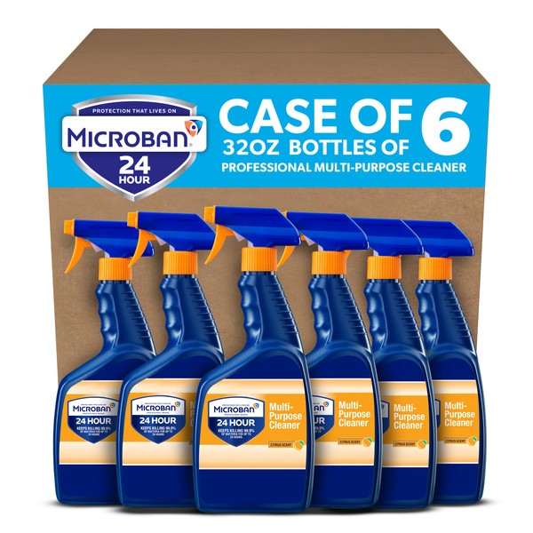 Microban 24 Professional Disinfectant Spray, 24 Hour Sanitizing and Antibacterial Spray, Citrus Scent, 32 oz (Pack of 6), Navy