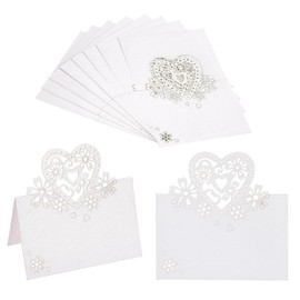 Paifeancodill Place Cards - 50 Pcs Premium Tent Name Cards for Wedding, Dinner Parties, Table Setting - Laser Cutting Heart Design