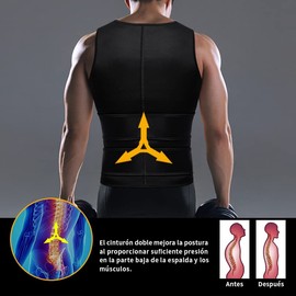 Chaleco de Sauna para Hombres de Neopreno, Traje de Doble Faja Reductora, Chaleco de Entrenamiento con 2 Cinturones Ajustable, Corsé de Neopreno, Camiseta de Entrenamiento, Sudadera sin Mangas (L)