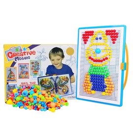 Qchomee Kids Jigsaw Puzzle Board 888 PCS Mushroom Nails Pegboard DIY Assorted Color Mosaic Kit Game Educational Toys Popular Birthday Christmas Toys for Children Girls Boys Age 3-8 years
