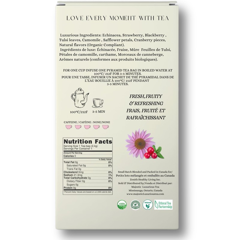 Majestic Tea_ CRANBERRY ECHINACEA | Caffeine Free | Individually Wrapped