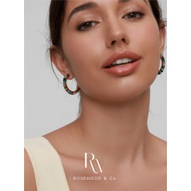 Rosewood and co Colorful Beaded Hoop Earrings 18K Gold Plated Statement Nickel Free Jewelry E011