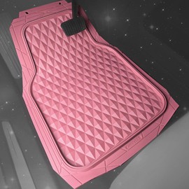 CAR PASS Heavy Duty Rubber Pink Car Floor Mats & Cargo Liners, Deep Dish All-Weather Trunk Mats Durable Anti-Slip 3D Rhombus Waterproof Trim to Fit Liner Universal Fit Auto,Sedan,SUV,Truck, Pink