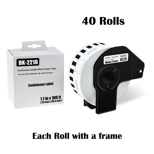 for Brother Printer 40 Rolls 29mmx30.4m Continuous Paper Tape DK-2210