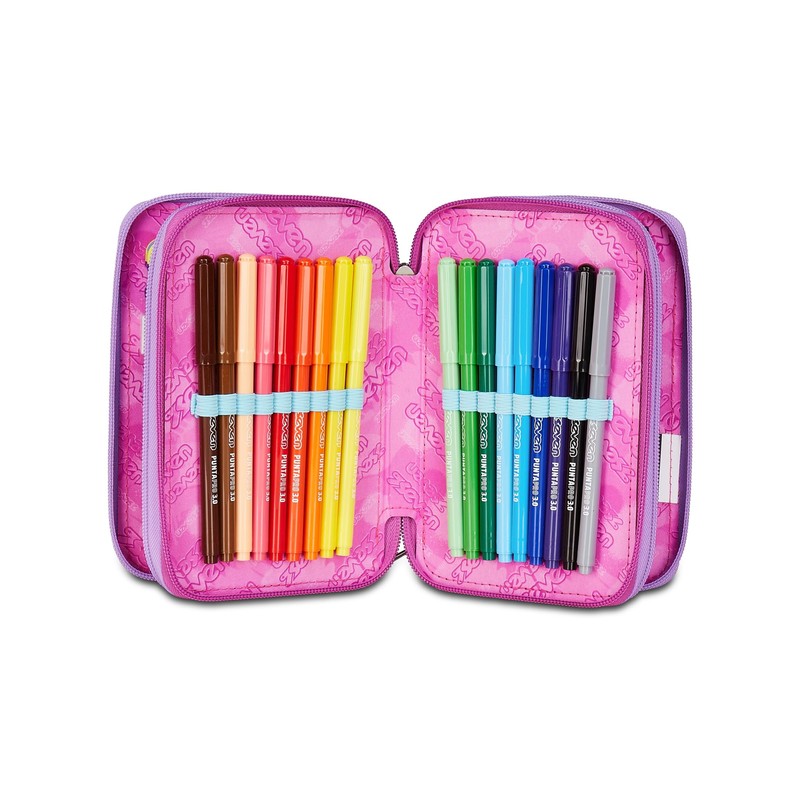 Seven Astuccio Scuola Elementare, 3 scomparti, Medie, con Matite, Pennarelli,