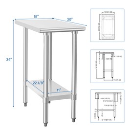HARDURA Stainless Steel Work Table Commercial 30×15 Inches Kitchen Prep Table and Heavy Duty Commercial Workbench NSF 430 with Undershelf and Galvanized Legs