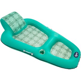 Aqua Luxury Water Pool Lounge – Extra Large – Inflatable Pool Floats for Adults with Headrest, Backrest, Footrest & Cupholder – Teal Compass