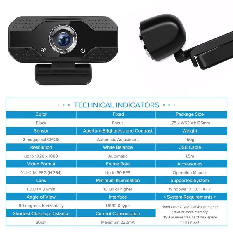 1080P Full HD Webcam, Computer Camera Desktop USB Camera with