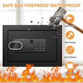 1.2 Cub Small Home Safe Fireproof Waterproof, Anti-theft Fireproof Safe Box with With Programmable Keypad & Removable Shelf and Led Light, Digital Security Safes for Documents Money Valuables