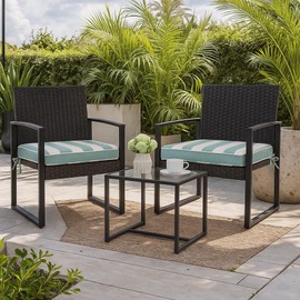 BLSTISCEN 18"x18"x3" Outdoor Square Corner Chair Cushions with Ties Set of 2, Water&Fade Resistant Thick Seat Cushion Pads for Garden Patio Dining Porch Furniture - Teal Ivory Striped