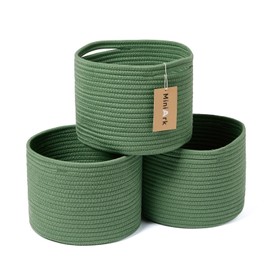 MiniArk Small Storage Basket for Organizing | Cube Shelf Closet Storage Baskets | 9.7×9.7×7.1” Cute Baby Basket for Nursery | Woven Rope Basket Bins | Gift Basket Easter |Round 3 Packs Green