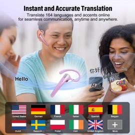 AI Translation Earbuds Real Time, Buletooth 5.3 Translator Headset with 164 Languages, 4 Translation Modes, 3-in-1 Bluetooth Earpiece with ENC Dual Mic, 120H Translator Earbuds for Travel, Purple
