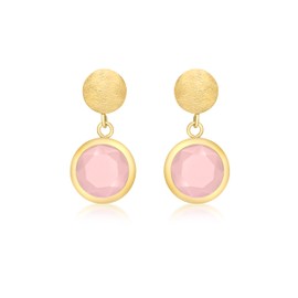 CARISSIMA Women's 9ct Yellow Gold Pink Crystal Round Drop Earrings