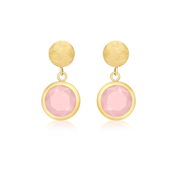 CARISSIMA Women's 9ct Yellow Gold Pink Crystal Round Drop Earrings