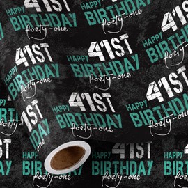 RUSPEPA Birthday Wrapping Paper for Man - Mini Roll - HAPPY 41st BIRTHDAY Text Design for Men's or Father's Birthday Party Gift Wrap and Special Occasions - 17 inches x 16.4 feet - 41 Year Old