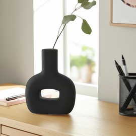 Sagebrook Home Modern Stoneware Vase - Matte Dolomite Decorative Accent for Home, Office & Living Room - Contemporary Minimalist Design - 8" Black