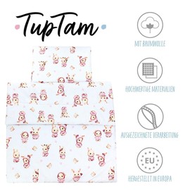 TupTam Children's Patterned Duvet Set, All-Year Duvet, Pillow, Flat Pillow, 2 Pieces, Colour: Rabbit/Pink, Size: 135 x 100 cm