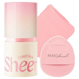 Makeheal Tinted Sheer Stick 6g + Finger Puff Set, 01 Sheer Blossom, 1 Piece / 메이크힐 틴티드 쉬어 스틱 6g + 핑거 퍼프 세트, 01 쉬어 블라썸, 1개