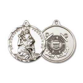 bliss Sterling Silver St Saint Christopher Medal Pendant Necklace Coast Guard W/ Chain