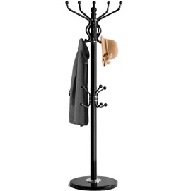 Kertnic Freestanding Coat Rack with 18 Hooks & Marble Base - Heavy Duty Metal Hall Tree Stand for Entryway, Hats, Coats, Bags Rack- Modern Hanger Organizer for Home, Office, Dorm (18 hooks -Black)