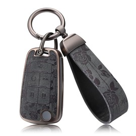 EnerCharge Key Fob Cover with Keychain,Soft TPU and Leather Full Protection 5 Buttons Key Case Shell for Equinox Camaro Cruze Malibu Impala Spark Sonic Buick (Black Rose)