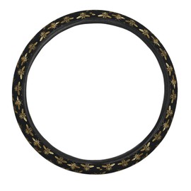 Buyidec Golden Bees On Black Background Steering Wheel Covers Anti-Slip Elasticity Car Accessories Steering Wheel Protector Universal 15 Inch for Cars SUV Vehicle Truck